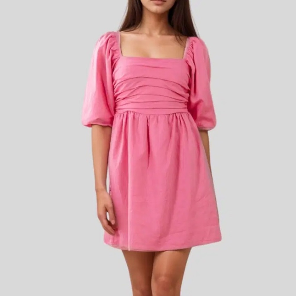 NWT! Altar’d State Elegant Pink Puff Sleeve Dress